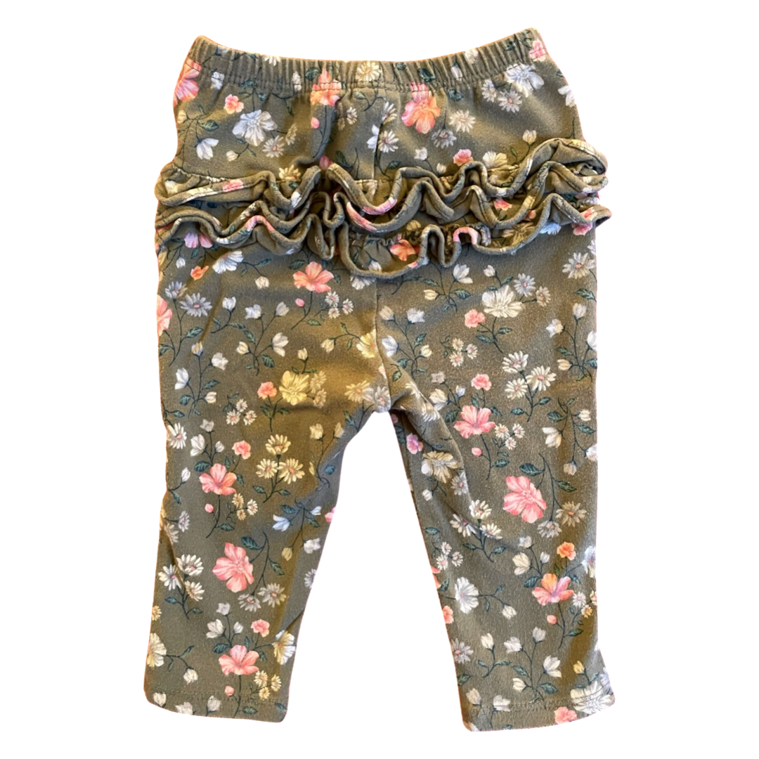 Old Navy Ruffle Bum Green & Floral Print Leggings - 6-12 mo.