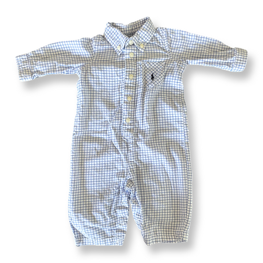 Ralph Lauren Light Blue Checked Playsuit - 3 mo.