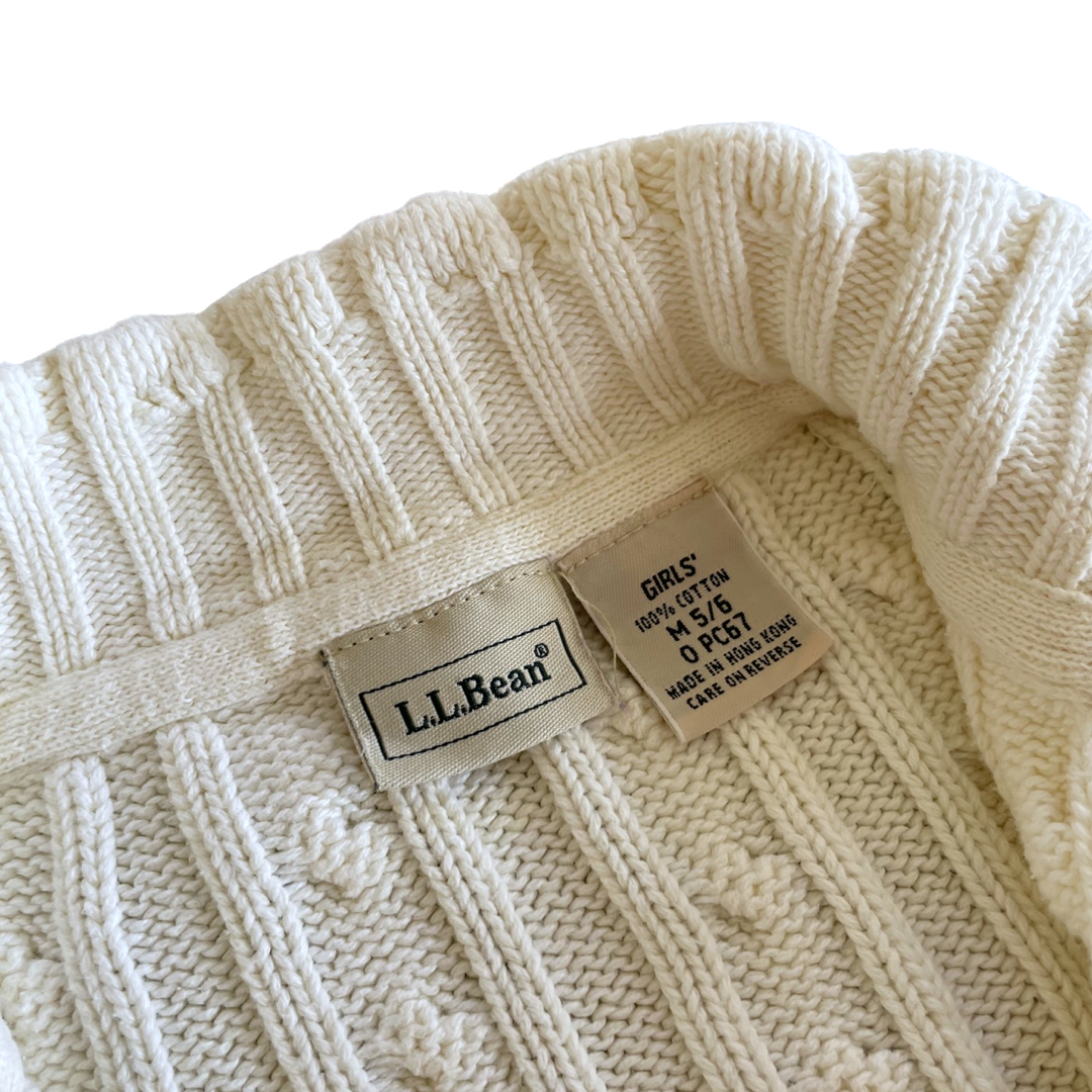 L.L. Bean White Cable Knit Zipper Cardigan Sweater - 5-6 youth
