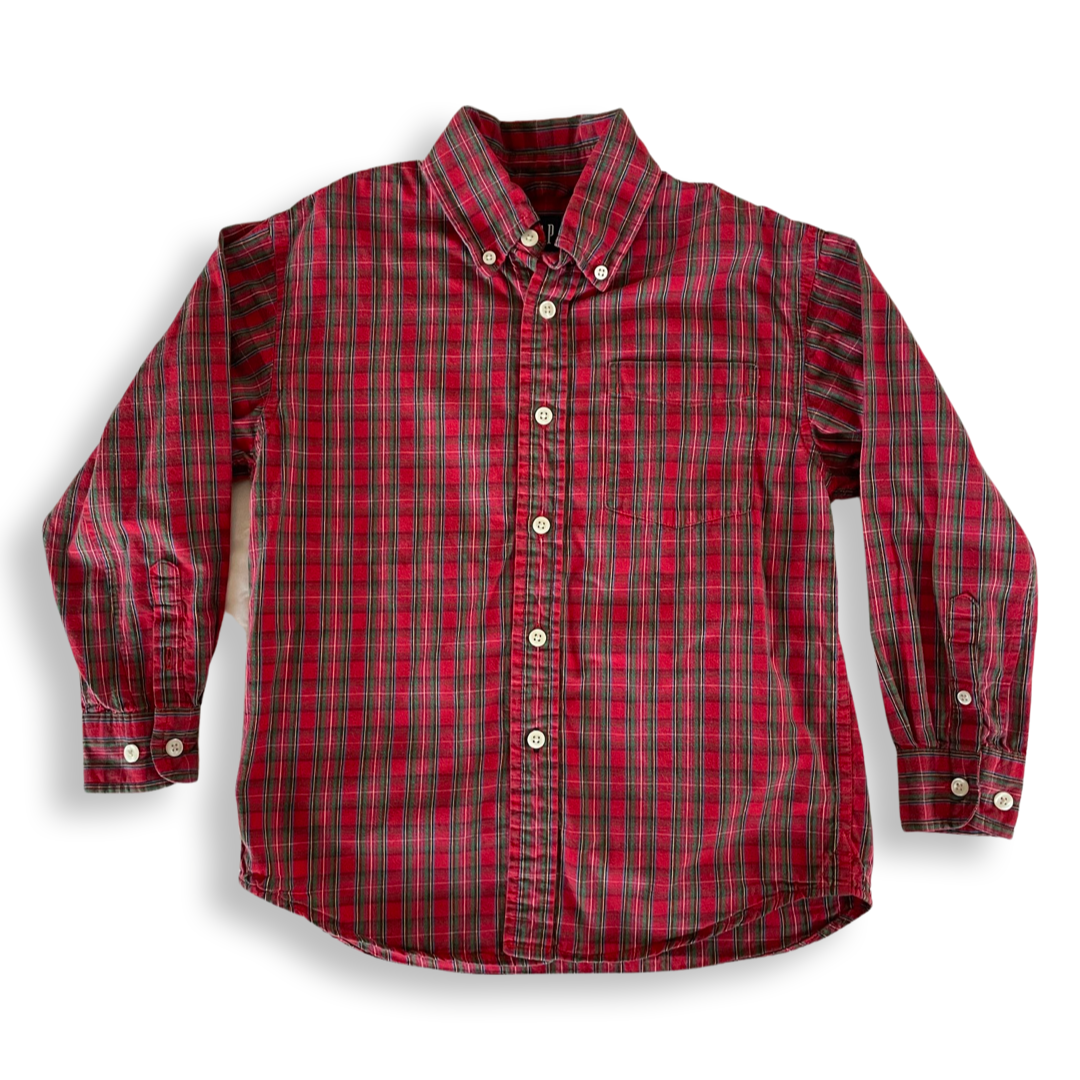 Gap Kids Red & Green Plaid Shirt - 5-6 youth