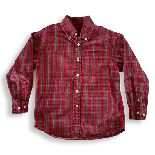 Gap Kids Red & Green Plaid Shirt - 5-6 youth