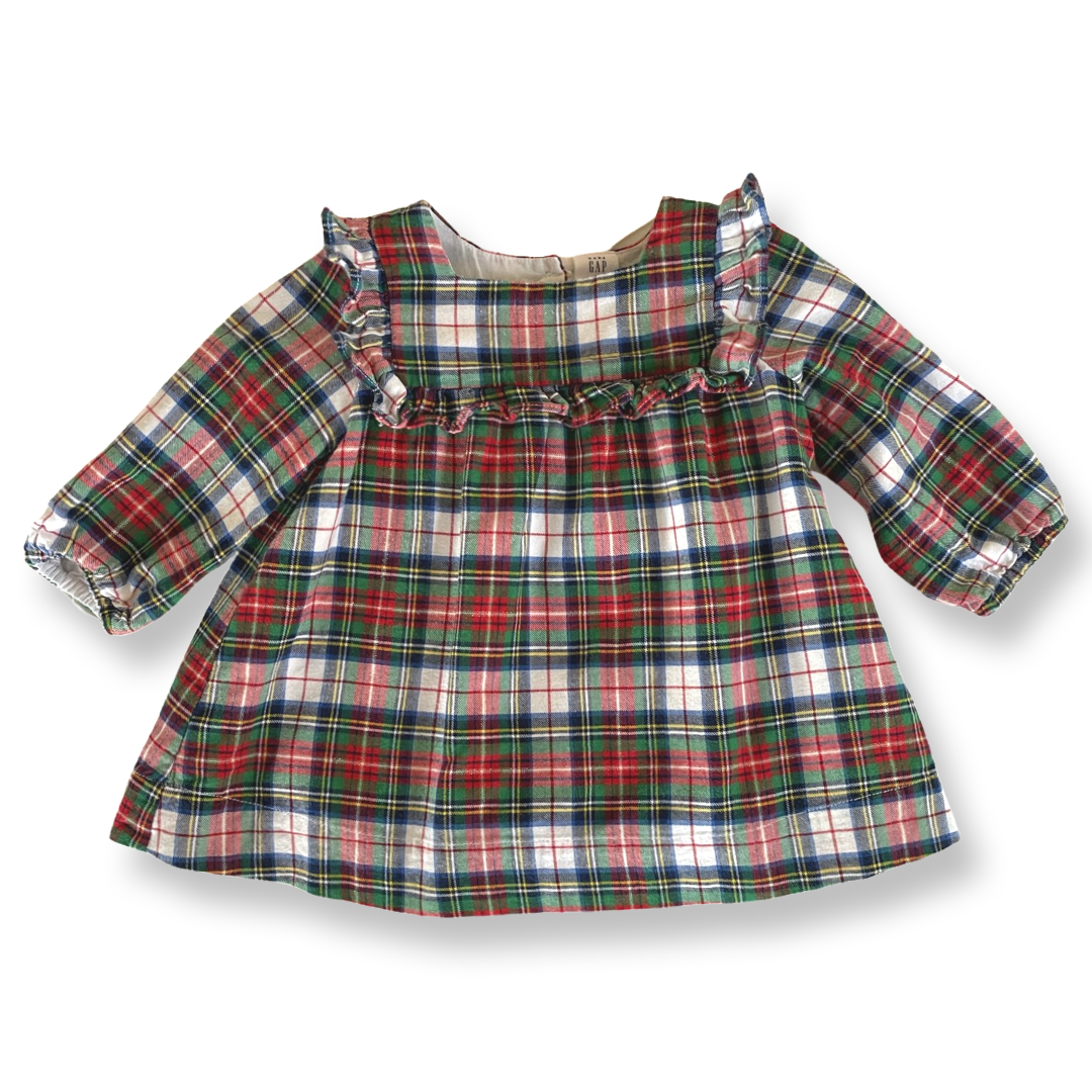 babyGap Plaid Flannel Dress w Gold Threads 3 6 mo. RePlay