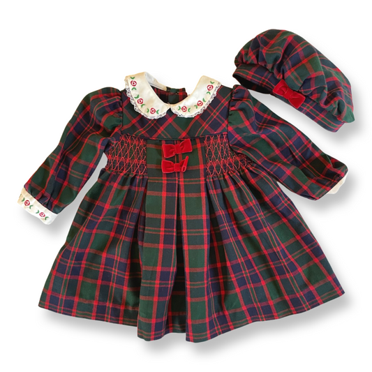 Vintage B.T. Kids Plaid Holiday Dress w/ Hat - 18 mo.