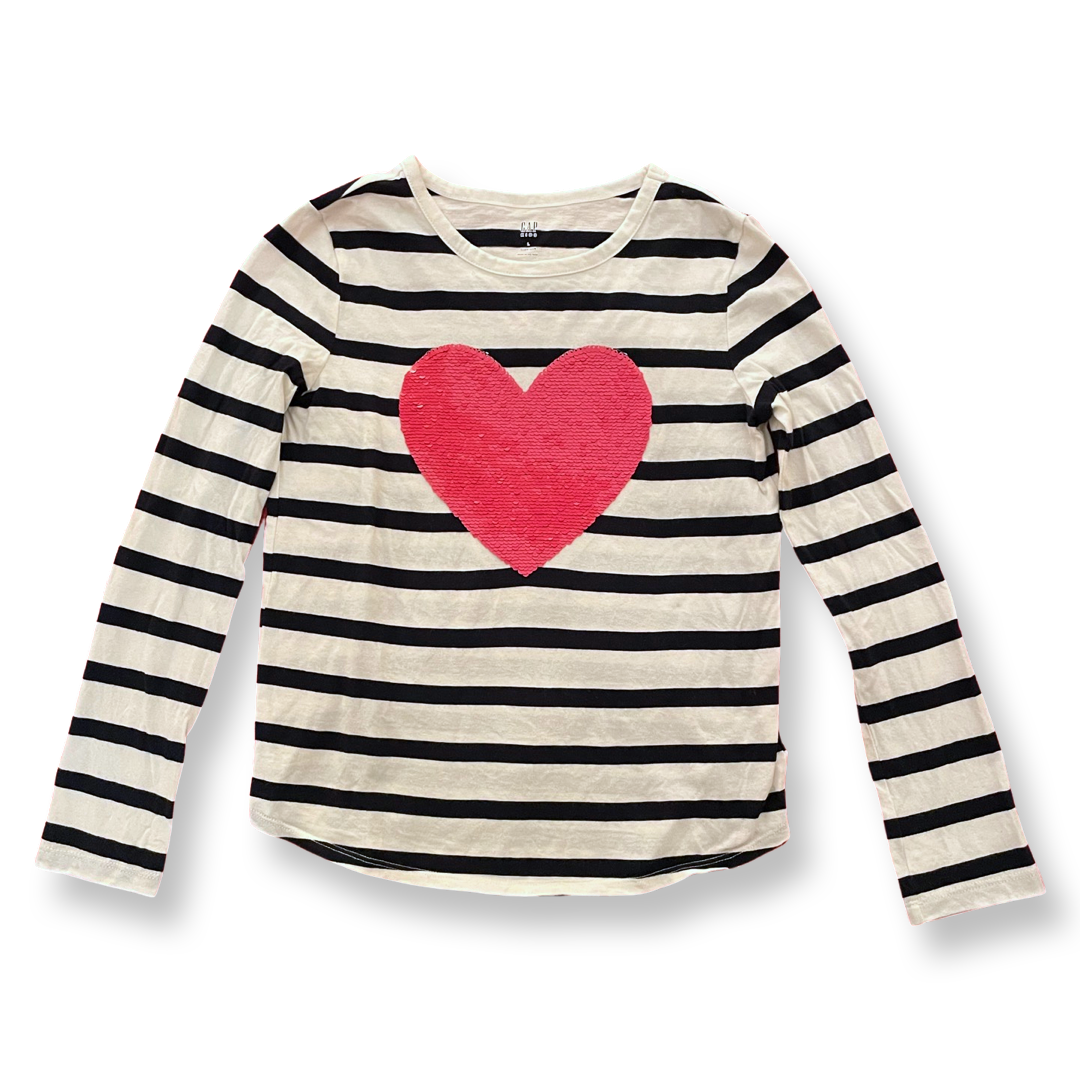Gap Kids Supersoft Stripes & Sequined Heart Top - 10 youth