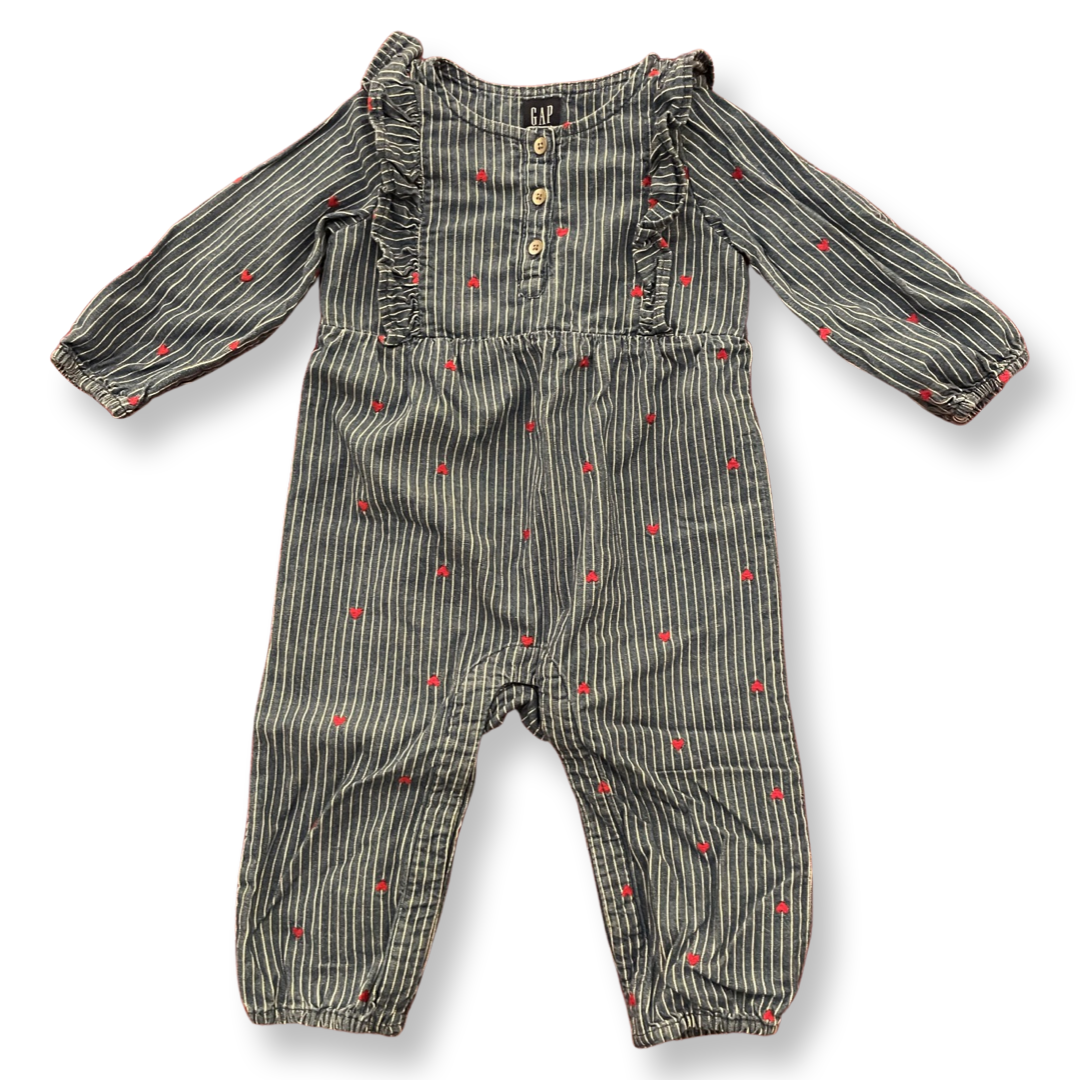 babyGap Stripes & Hearts Denim Jumpsuit - 12-18 mo.