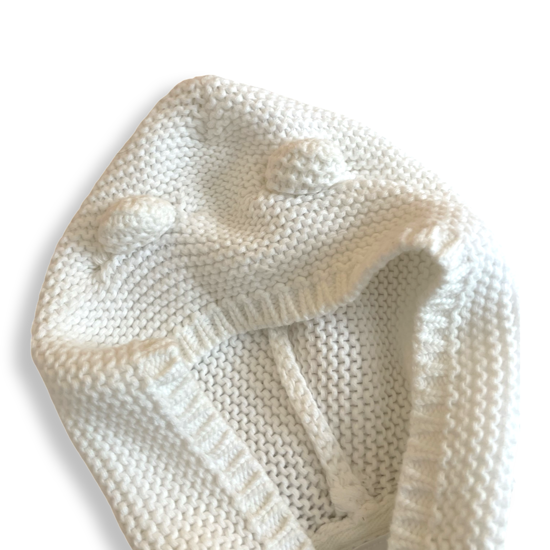 Carter's White Hooded Cardigan Sweater w/ Ears - Newborn