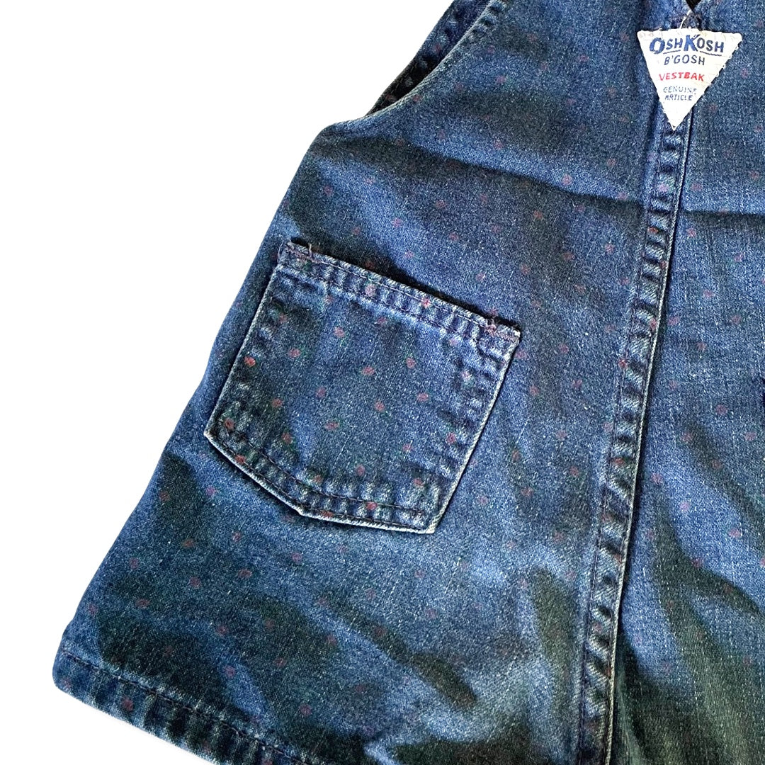 Vintage OshKosh Flower-Print Denim Shortalls - 4T
