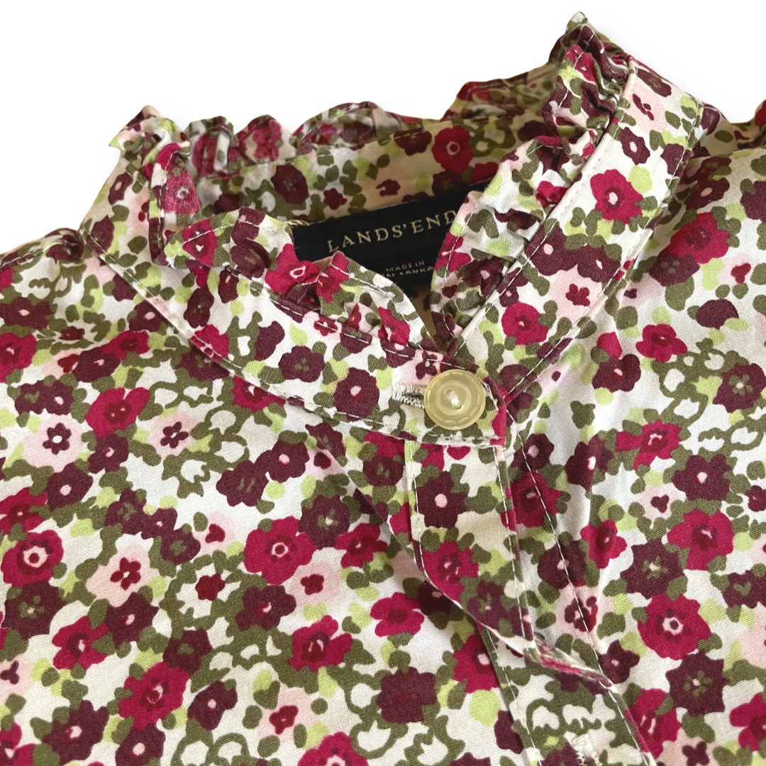 Land's End Floral Blouse w/ Ruffle Collar - 8 youth