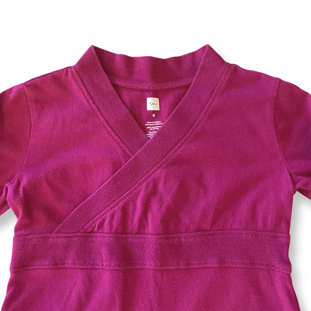 Tea Collection Magenta Cross-Top Floral Print Dress - 4T