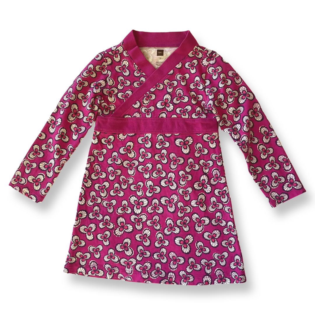 Tea Collection Magenta Cross-Top Floral Dress - 2T
