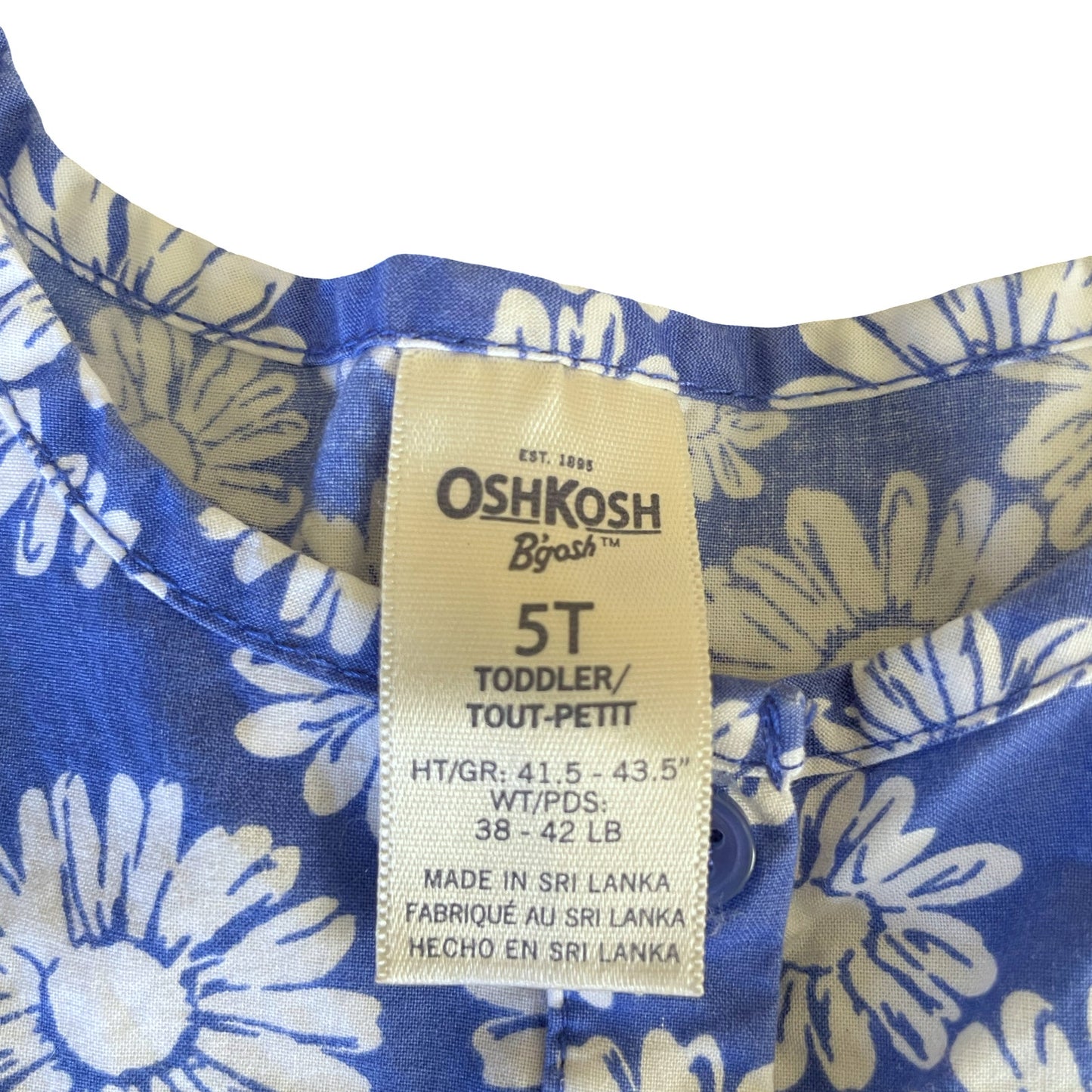 OshKosh Blue & White Floral Cotton Dress - 5 youth