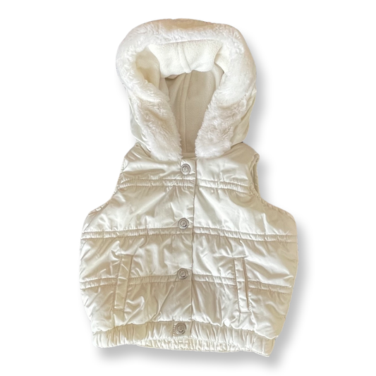 Old Navy White Hooded Puffer Vest - 6-12 mo.