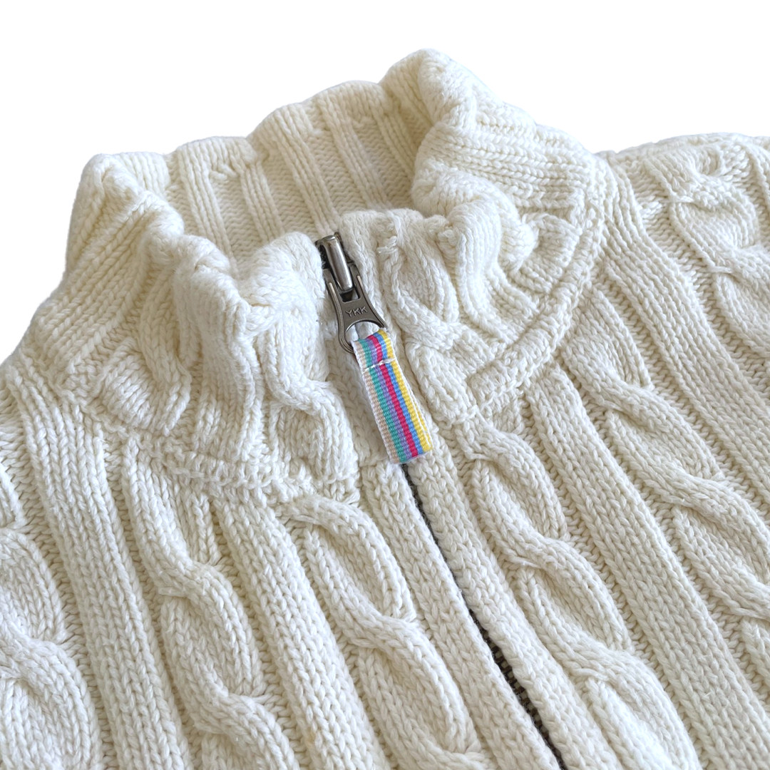 L.L. Bean White Cable Knit Zipper Cardigan Sweater - 5-6 youth