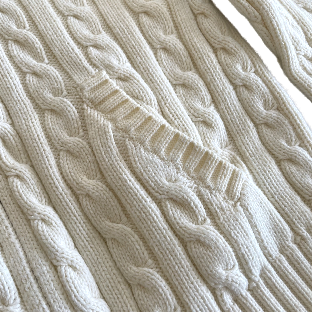 L.L. Bean White Cable Knit Zipper Cardigan Sweater - 5-6 youth