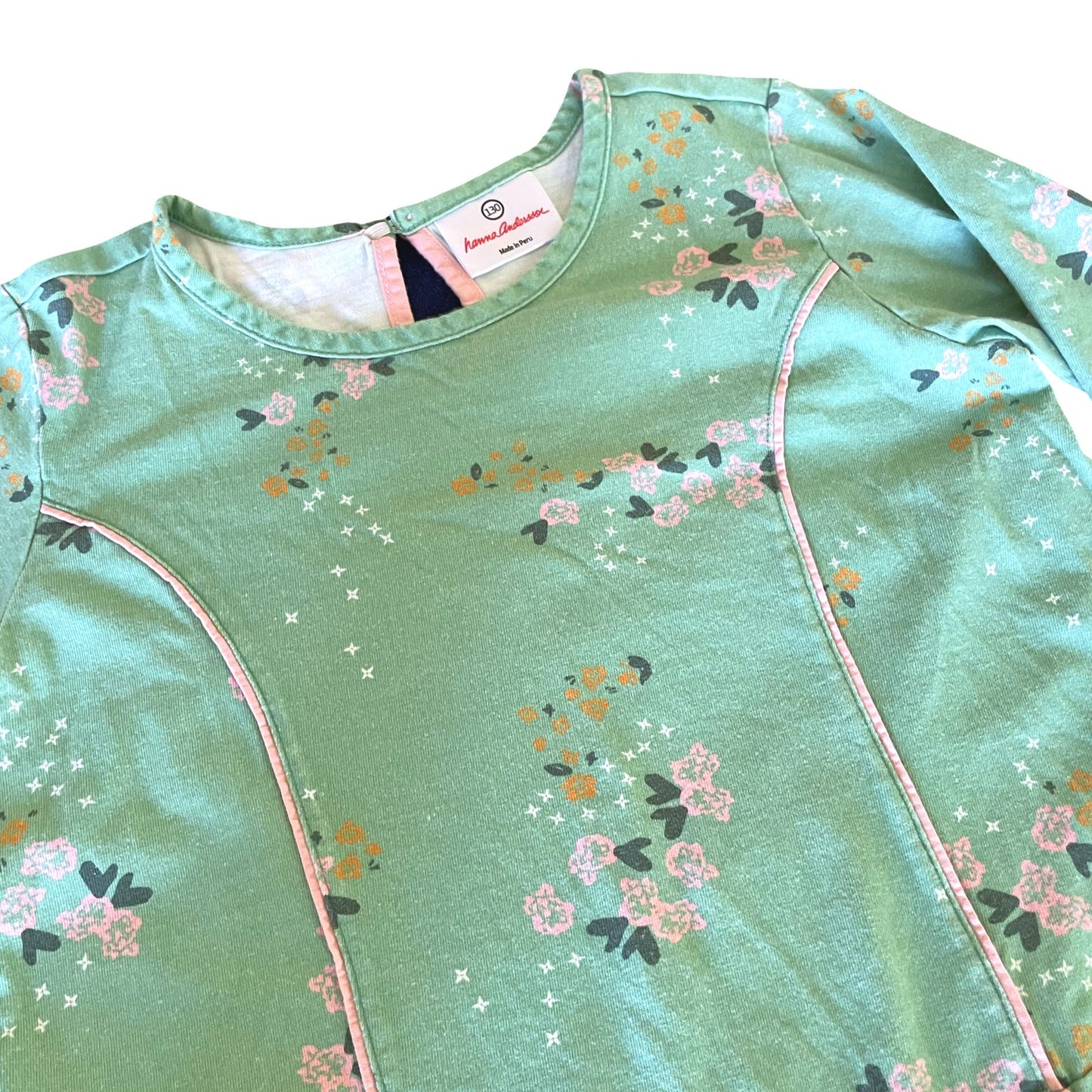 Hanna Andersson Green Floral Drop-Waist Dress - 8 Youth