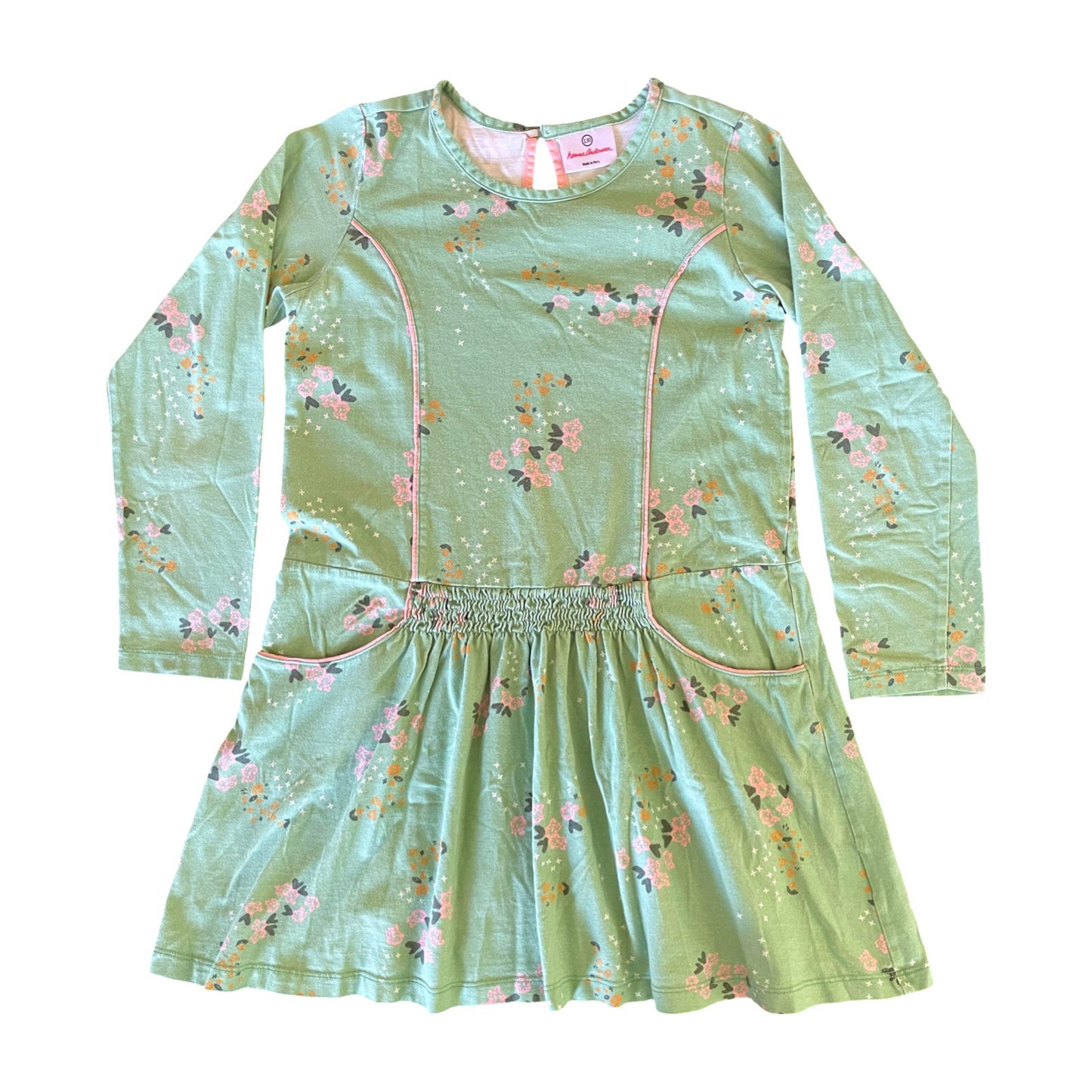 Hanna Andersson Green Floral Drop-Waist Dress - 8 Youth