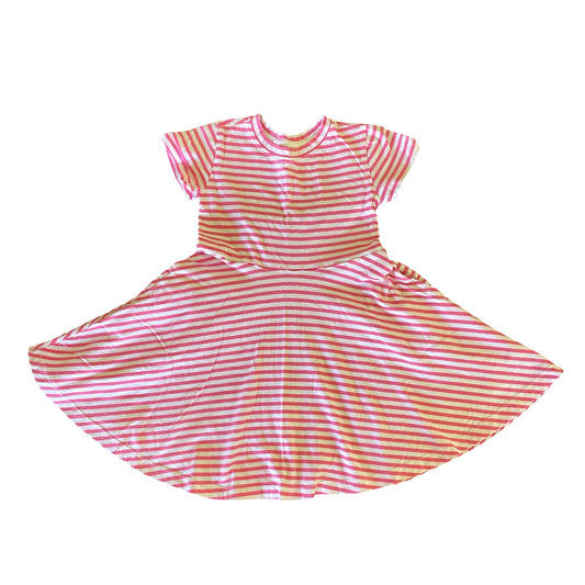 Primary Pink & White Striped Twirl Dress - 4T-5T