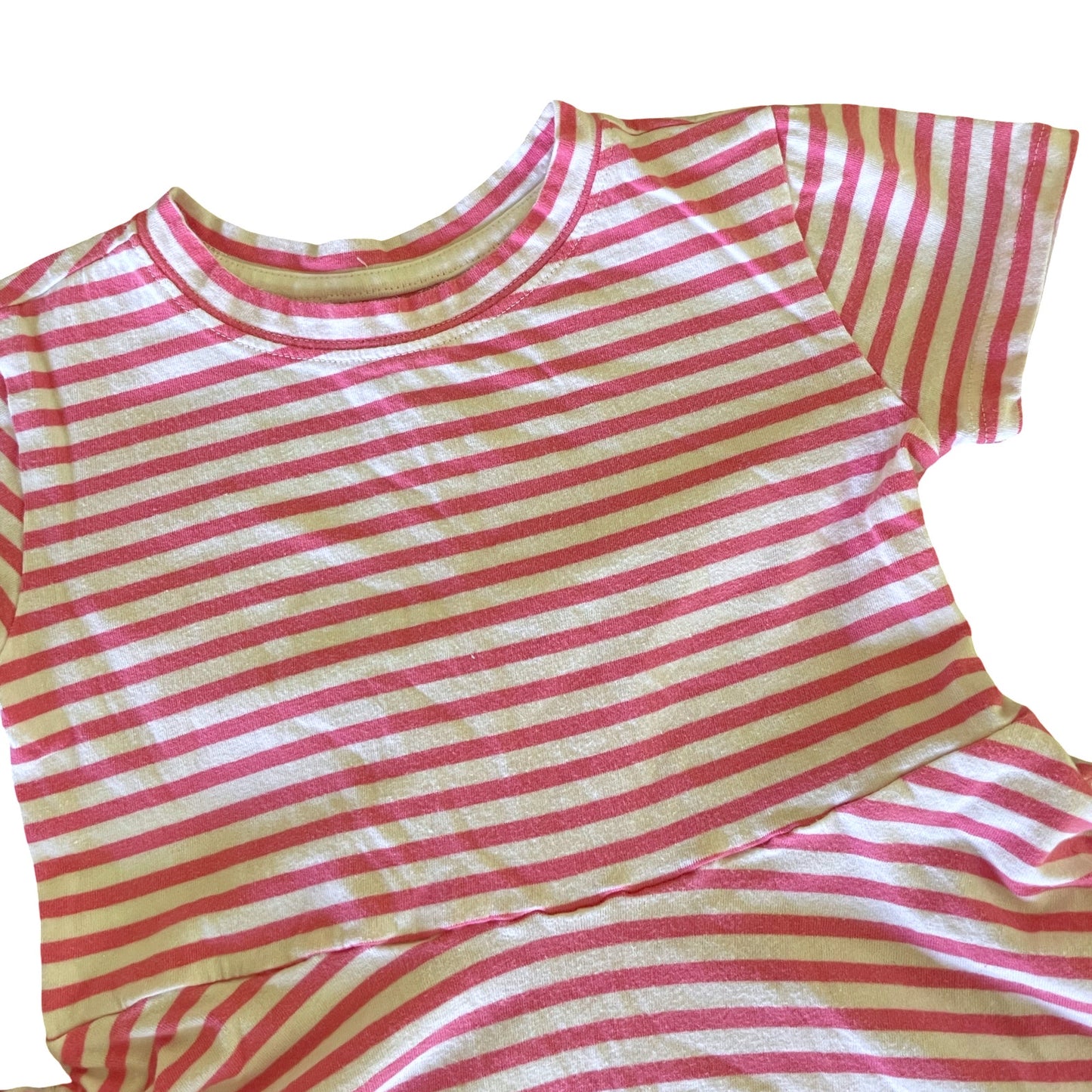 Primary Pink & White Striped Twirl Dress - 4T-5T