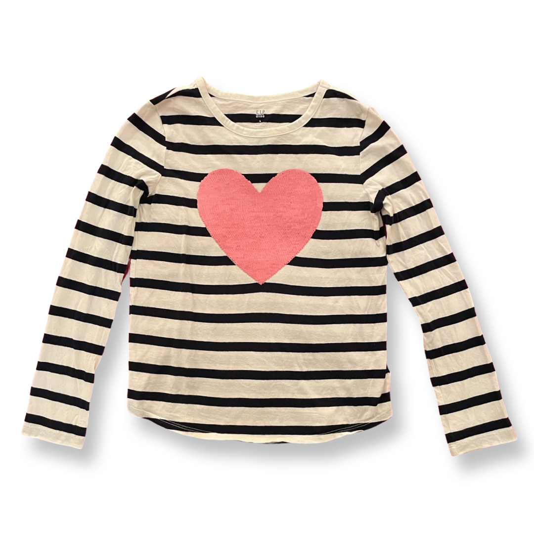 Gap Kids Supersoft Stripes & Sequined Heart Top - 10 youth