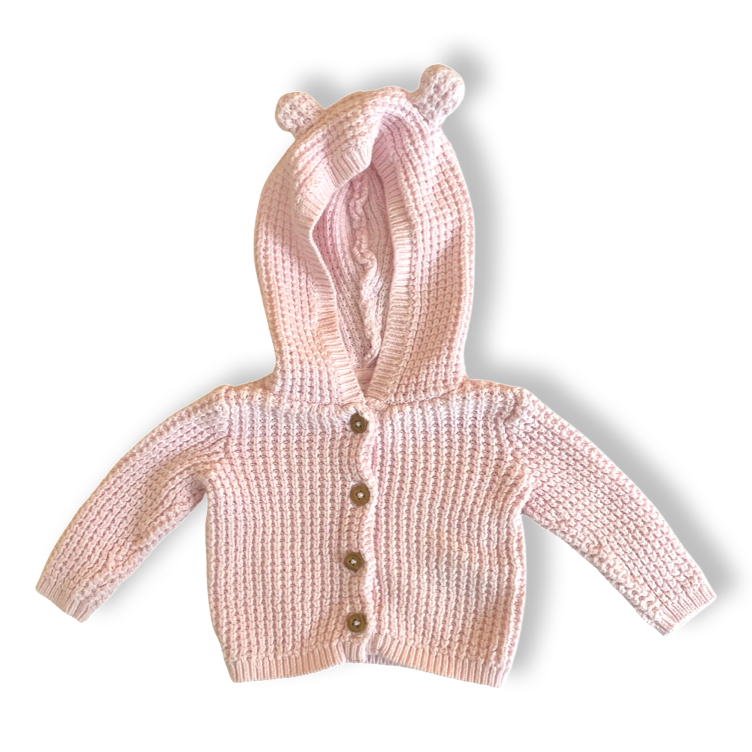 Carter's Pink Hooded Cardigan Sweater w/ Ears - Newborn