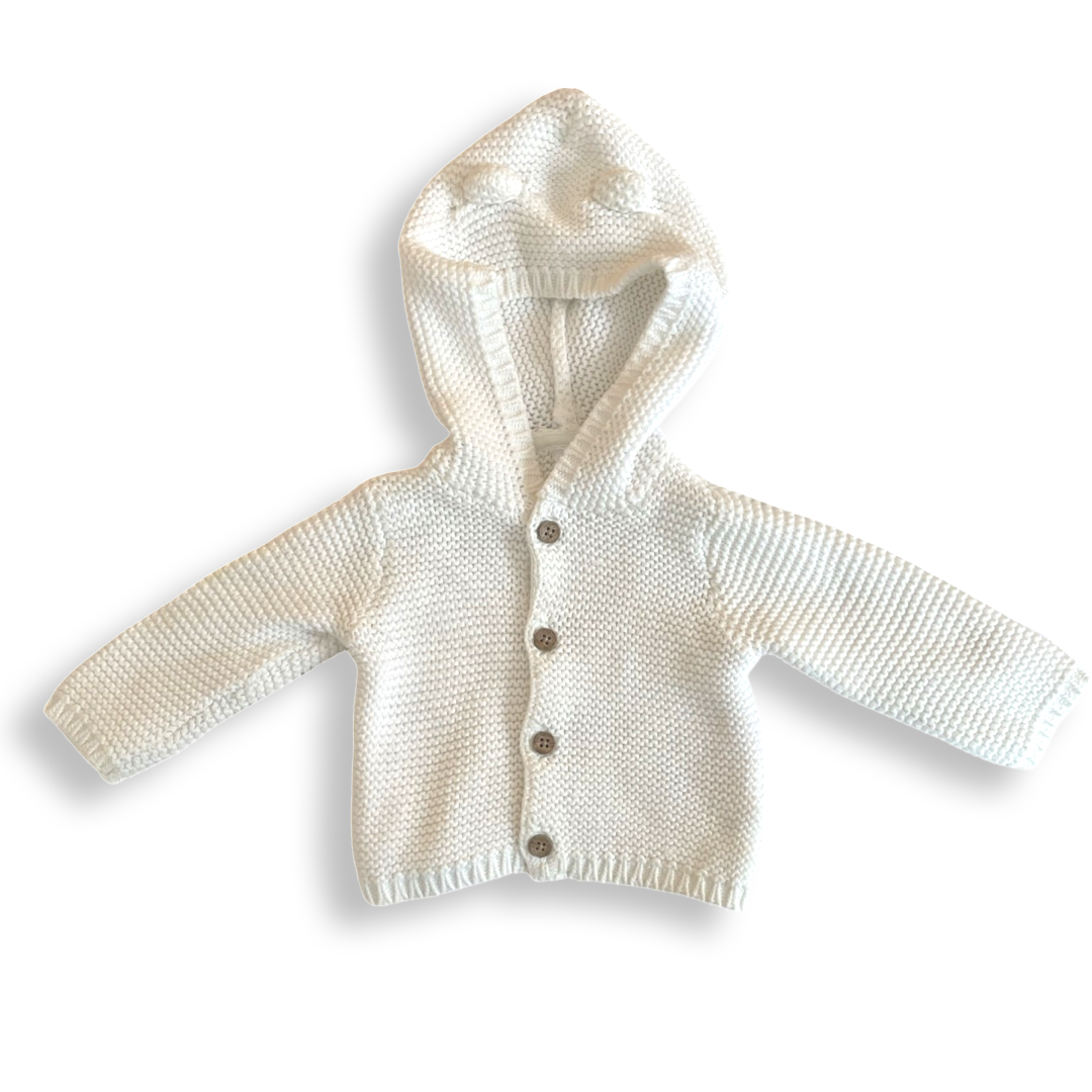 Carter's White Hooded Cardigan Sweater w/ Ears - Newborn
