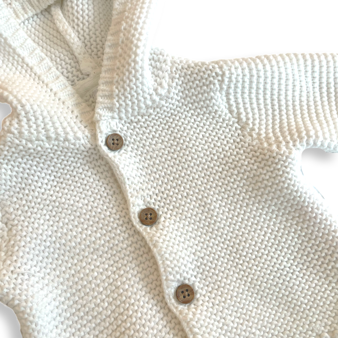 Carter's White Hooded Cardigan Sweater w/ Ears - Newborn