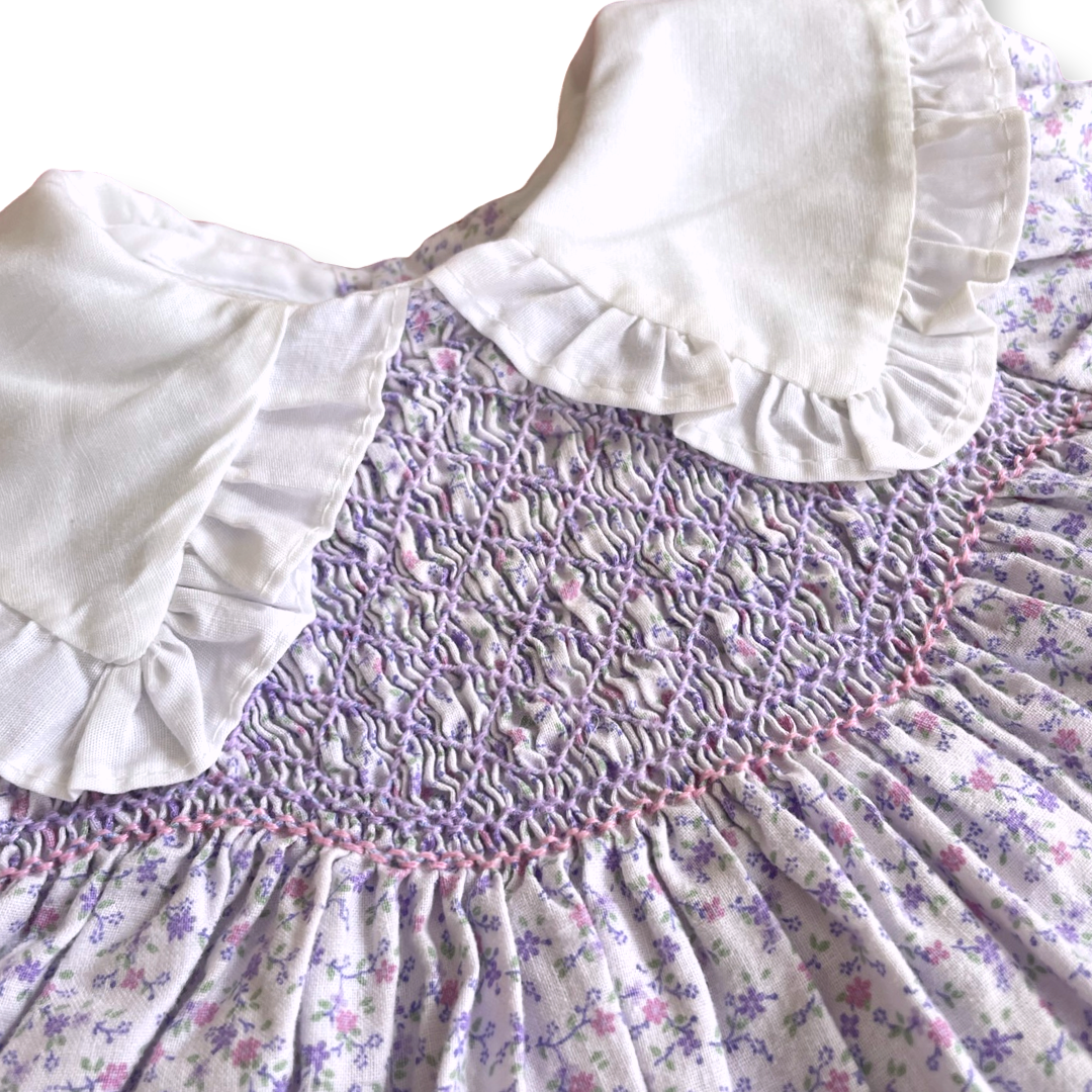 Vintage Polly Flinders Purple Floral Smocked Dress - 24 mo.