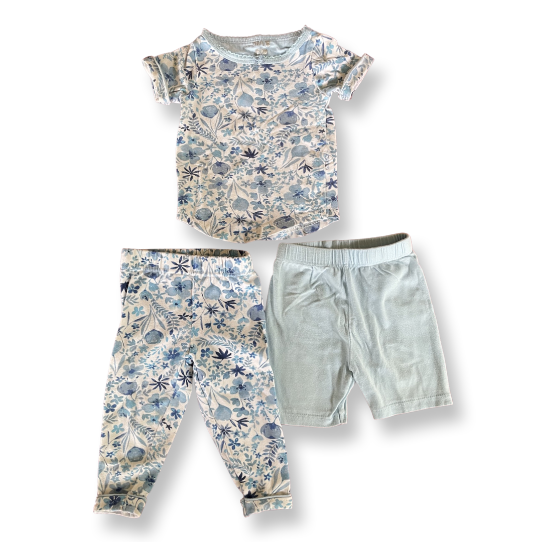 Max & Olivia Mini Blue Floral 3pc. Pajamas - 18 mo.