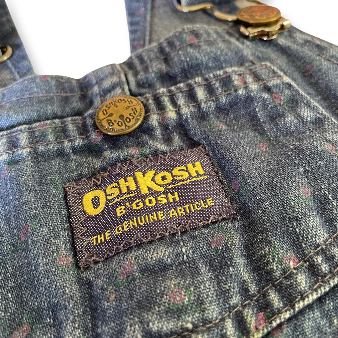 Vintage OshKosh Flower-Print Denim Shortalls - 4T