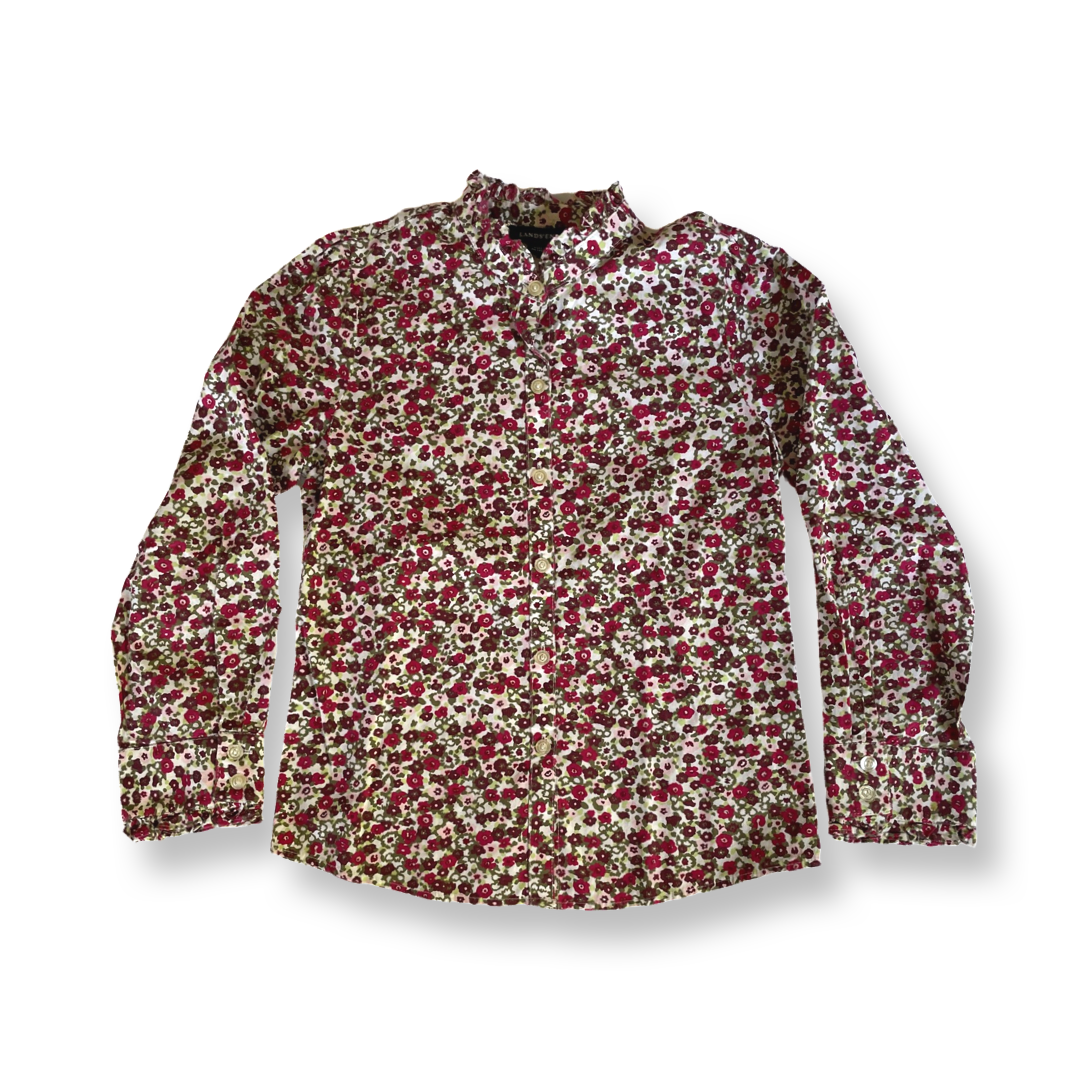 Land's End Floral Blouse w/ Ruffle Collar - 8 youth
