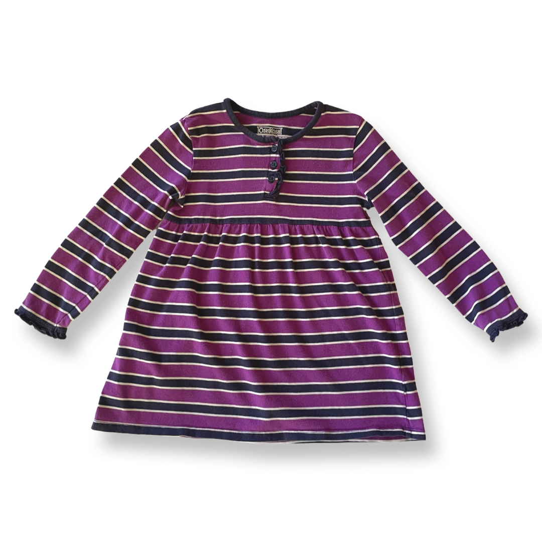 OshKosh Purple Dress w/ Navy & White Stripes - 3T