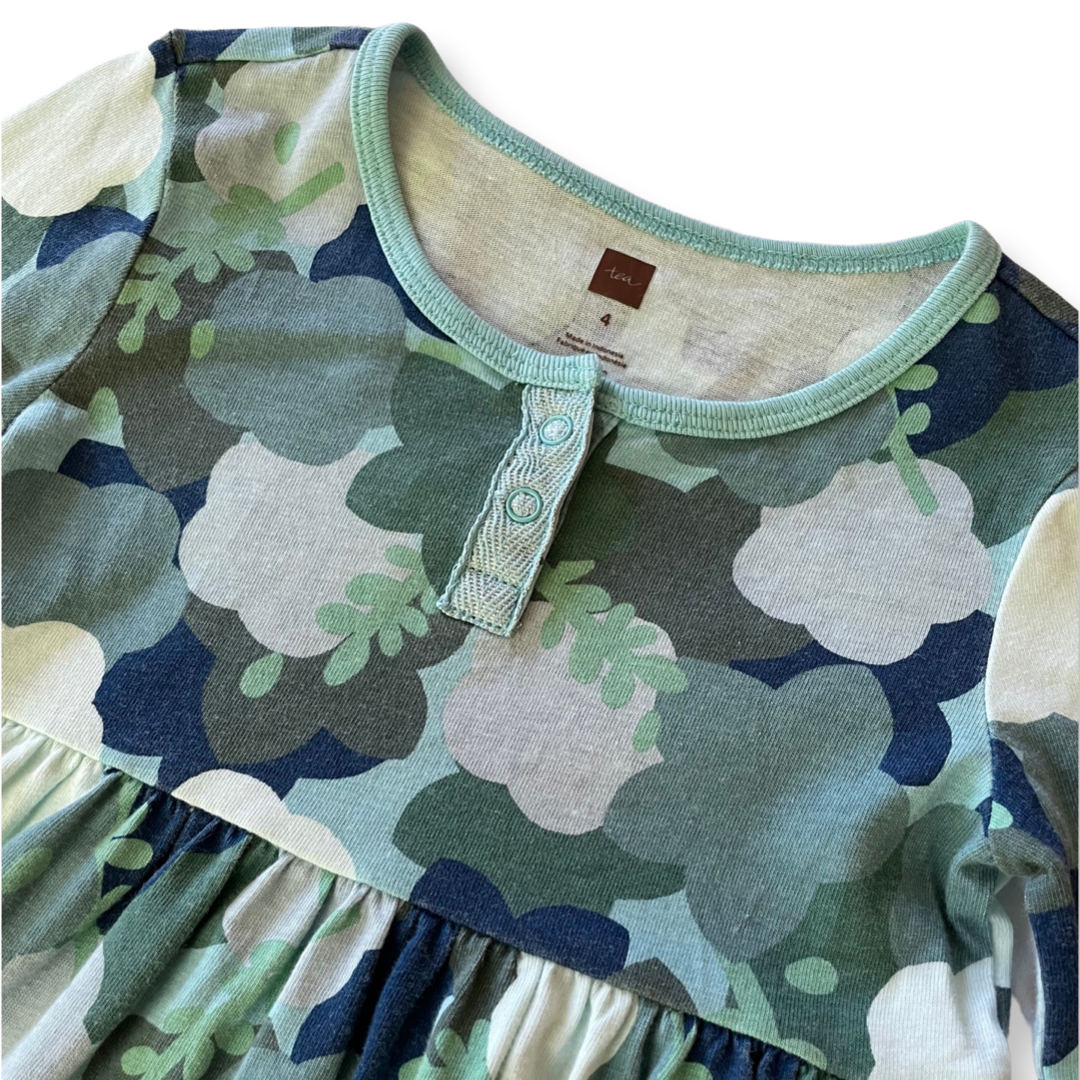 Tea Collection Blue-Green Abstract Floral Print Dress - 4T