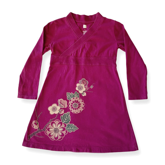 Tea Collection Magenta Cross-Top Floral Print Dress - 4T